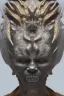 Placeholder: Anunnaki black male African Egyptian alien, cracks in the voodoo head, wicked, eyes, Elephant, 8k, finely detailed, photo realistic, tiger turquoise skull head gold dragon helmet space alien silver surfer skeleton gold Olmec silver crown silver eyes, big wave tsunami