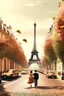 Placeholder: generate Paris skyline florist door women irrigate flowers street with a man and son car rose gold color eiffel tower Vintage landscape romantic couple crossing the street