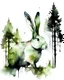 Placeholder: Watercolour effect, rabbit, forest abstract,roschCh ink blot test, white background, muted colour's.no black outline, no black colour only white more watercolour blobs, no black outline, other colours