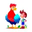 Placeholder: Ilustración estilo cartoon de un niño con un gallo gigante calidad ultra