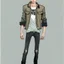 Placeholder: Teen man, black hair, black leather jacket, perfect face, style of tomer hanuka, jeans, pompadour. standing, full body