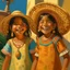 Placeholder: 2 mexican childeren smiling painting neoclassism whole body zoom the sun