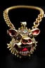 Placeholder: A gold chain with an iced out pumbaa sitting pendant, eyes should be rubies and fangs in gold