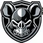 Placeholder: dead mouse's face logo on a triangular shield shape, vector(black white and gray)