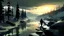 Placeholder: прогулка по таинственному озеру в игре The long dark, надпись сверху The long dark