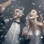 Placeholder: A couple partying with silver confetti