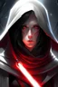 Placeholder: female, star wars them, sith, white mantle, white hood, red eyes, glowing eyes