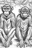 Placeholder: Outline art of two monkeys with background sketch style