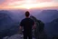 Placeholder: a large man views sunset from a cliff