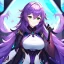 Placeholder: Clear focus,High resolution,High quality, Smiling, Purple long fluffy hair, Green eyes, Wearing a pink mech uniform, Honkai Impact Star Rail