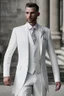 Placeholder: White and grey men's wedding suit with white gold tiePhotorealistic