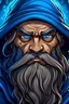 Placeholder: wizard, noble face, blue eyes, full beard, long hair, digital comic style