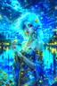 Placeholder: A beautiful girl with glowing starry eyes. And with turquoise hair decorated. And full body. Holds 10 glowing glass beads with a moon inside .girl void. full body Glowing golden eyes and white hair. Standing on a land of water embellished with sapphires and ornate trees. And beautiful buildings. And a sky full of star. realistic