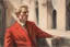 Placeholder: elegant blonde man in firenze in red costume in sunshine, shading pastel and charcoal