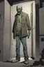 Placeholder: zombie, portrait, comic book, full body, standing, mean, illustration, looking sideways