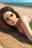 Placeholder: Frau, 26-jährig, realistische Haut, realistische Haare, sexy Blick, bikini model, liegt am strand