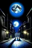 Placeholder: THE MOON HIDDEN SHADOWY FIGURES LABIRINTHINE STREETS meeting big brother STYLE OF HIROKU OGAI