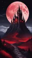 Placeholder: The Midnight Keep, Gothic Castle on the Red Bluffs, a crimson nightfall, stars, Red Full-Moon, red mountains and landscape,, gothic, haunting medieval vibes, crisp quality, beautifully lit