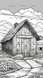 Placeholder: coloring page, old barn, cartoon style, thick lines, low detail, no shading