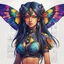 Placeholder: half body, long hair, with detailed blueprints and engineering schematics of a walking hybrid Madagascan sunset moth insect girl, in anime style, drawings, 8k, vibrant natural colors, white skin, wings above shoulder