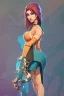 Placeholder: isometric clean art of super beautiful voluptuous lady, soft lighting, high definition, blender 3d, beautiful, long hair, bismuth and blonde hair, skin-tight translucent shiny orange and teal leather cropped top and waist-length miniskirt