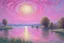 Placeholder: fushsia sky, planet in the sky, lake, sci-fi, mountains, galactic cosmic influence, auguste oleffe and emile claus impressionism paintings