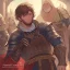 Placeholder: A shy young boy in medieval iron armor with short brown hair and facial features of a bully, 19 years old,