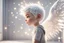 Placeholder: A silver-haired, balding chibi angel boy stands in front of a sparkling white room wall, gazing eagerly at it in sunshine, ethereal, cinematic postprocessing, dof, bokeh Weight:1 detailed matte painting Weight:0.9