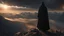 Placeholder: The Shadow of Death clad in a black robe standing on a mountain top, using the staff of destruction to destroy the world. front to the camera. fantasy art, Cinematic lighting, Volumetric lighting, Epic composition, Very high detail, Character design, Unreal Engine, Octane render, HDR, Subsurface scattering