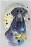 Placeholder: abstract watercolour of a black Labrador dog’s head in the style of Sabrina garassi with bifurcated circles