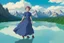 Placeholder: Character = Girl with blue eyes and red sundress, environment = Alberta Rocky mountains, cinematic landscape shot