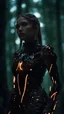 Placeholder: girl in the forest, sparks around her, sparks cybernetic, enchanted cyberkatana, high lighting, intricate, 8k, macro photography,