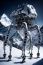 Placeholder: a sleek mechanical walker with eight legs scaling a very steep snow covered side of mout everest at night, it has a smooth surface, it has storage pods on its belly human can fit in the pods