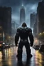 Placeholder: A giant king kong in a rainy night looking at the city