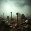 Placeholder: A striking quality close-up Ilford photograph captures a surreal wasteland with odd stones, odd spindle-shaped objects, spooky, creepy, details of the dust very accentuated, glossy, organic, adorned with minerals and rocks, fog. Bathed in feeble light, eerie, Giorgio De Chirico style, black sun, fog, volumetric light, octane render