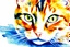 Placeholder: Golden ratio, ultra detailed watercolor painting, wet on wet painting, soft edges beautiful (((Masterpiece))) Create an image of a calico cat partially submerged in water, with its face and upper neck visible just above the surface. The cat has distinct patches of orange, black, and white fur, giving it a vibrant and colorful appearance. Its eyes are large and expressive, with a bright green hue that reflects the light filtering through the water. The background is a rich und