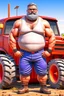 Placeholder: full body of a 50 years old muscular chubby arab farmer shirtless with a very big bulge and hairy under the sun near a tractor hyper-realistic