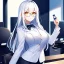 Placeholder: girl, masterpiece, best quality, volumetric lighting, detailed outfit, perfect eyes, long hair, white hair, vibrant golden eyes, office clothes, glasses, holding pin