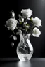 Placeholder: All white textured white transparent leaves of a rose on branch in a glassy vase