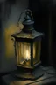 Placeholder: a small old lantern in the corner of paint, rest of the paint is black, oil colors, high detail, 16:9