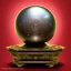 Placeholder: large, ornate, fog-filled crystal ball on bronze stand on embroidered red tablecloth, flickering light, 8k resolution, high-quality, fine-detail, intricate, digital art, detailed matte, volumetric lighting, illustration, octane render, George Grie, Ben Goossens, Igor Morski, brian froud, howard lyon, selina french, anna dittmann