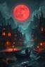 Placeholder: World of Warcraft style, a Fisher town which is haunted by a vampire video game enviorment concept art