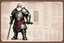 Placeholder: character concept sheet with AD&D statistics and characteristics, [wii No More Heroes style with thick lines] a dwarf cleric in heavy armour and his mace