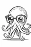 Placeholder: Outline art for cute coloring pages with octopus with glasses, full body, white background, sketch style, only use outline, clean line art, no shadows and clear and well outlined.