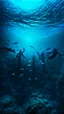 Placeholder: Underwater scene: the dark depths of the ocean, among which the silhouettes of creatures personifying fears are visible. The light barely penetrates from above, creating sharp contrasts.