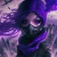 Placeholder: Goth girl, pose falling, mask face japan, city in the sky, monster tar, air view, purple tones,burnin all, loftcraft,