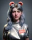 Placeholder: Portrait, waitress woman with monster muppet mask that covers her entire head, retro style, russian Sesame Street style, silver, smooth, unreal engine 5, god lights, ray tracing, RTX, lumen lighting, ultra detail, volumetric lighting, 3d.