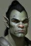 Placeholder: Portrait of an half-orc, grey skin, proud look, short dark hair