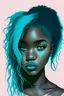 Placeholder: Drawing of a girl with dark skin and turquoise hair