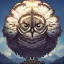 Placeholder: Landscape Ikoria Mountains with portrait of robed humble owl in front